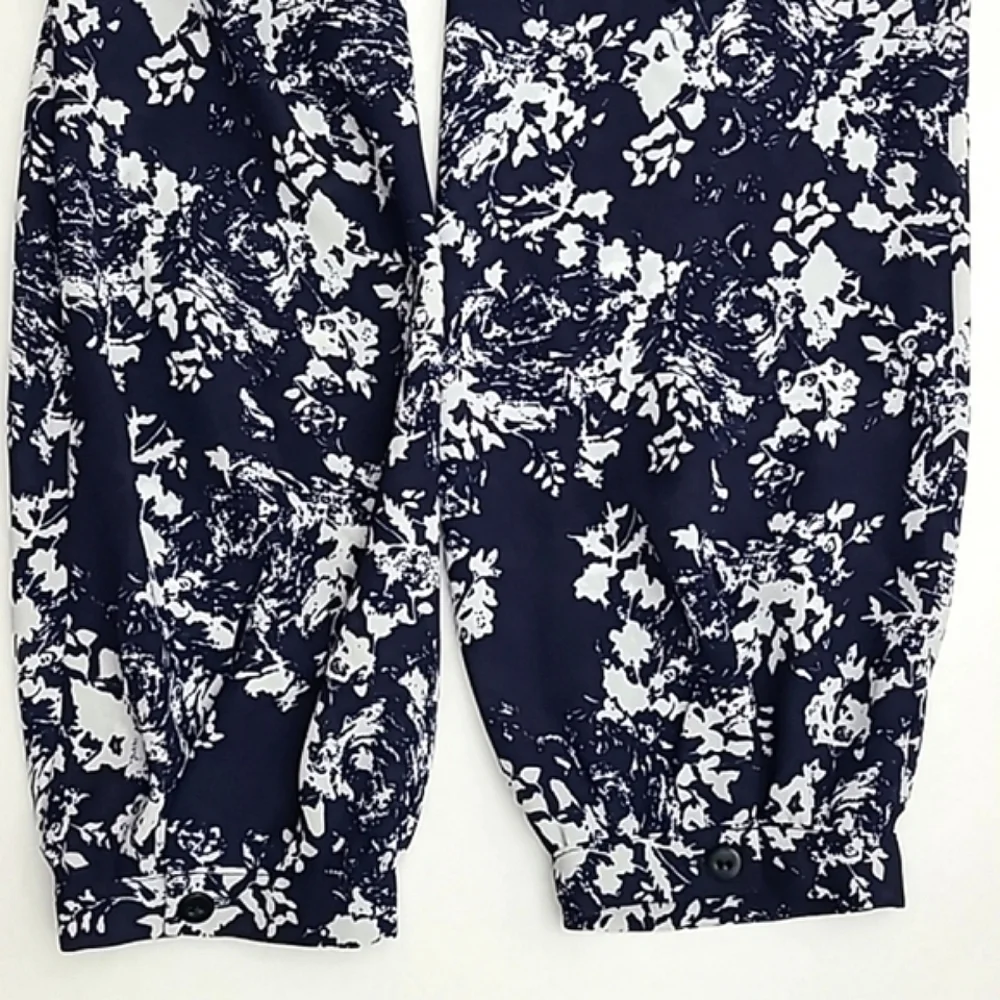 Violet + Claire Women's Blouse White Navy Floral Long Sleeve Semi Sheer Size S - Picture 7 of 15